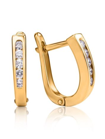 Golden Latch Back Earrings With Diamonds, image 