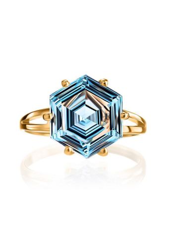 Golden Ring With Light Blue Topaz, Ring Size: 7 / 17.5, image , picture 4