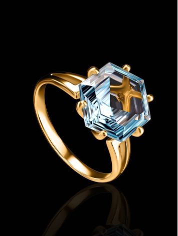 Golden Ring With Light Blue Topaz, Ring Size: 7 / 17.5, image , picture 2