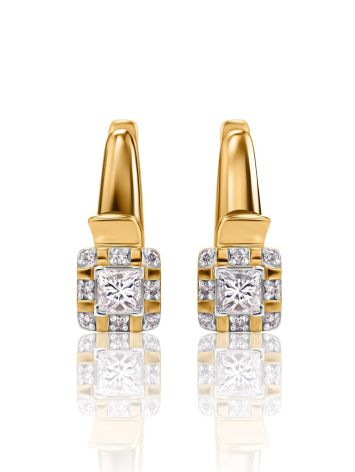 Stylish Golden Earrings With White Diamonds, image , picture 3