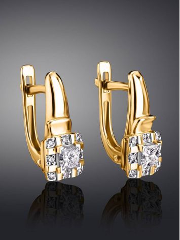 Stylish Golden Earrings With White Diamonds, image , picture 2