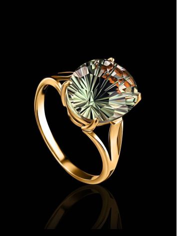 Golden Cocktail Ring With Prasiolite, Ring Size: 7 / 17.5, image , picture 2