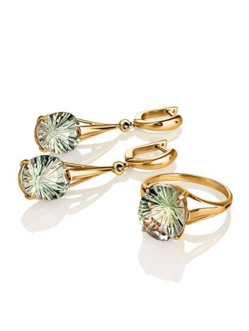 Golden Cocktail Ring With Prasiolite, Ring Size: 7 / 17.5, image , picture 4