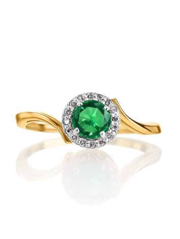 Classic Golden Ring With Emerald Centerstone And Diamonds The Oasis, Ring Size: 6 / 16.5, image , picture 3