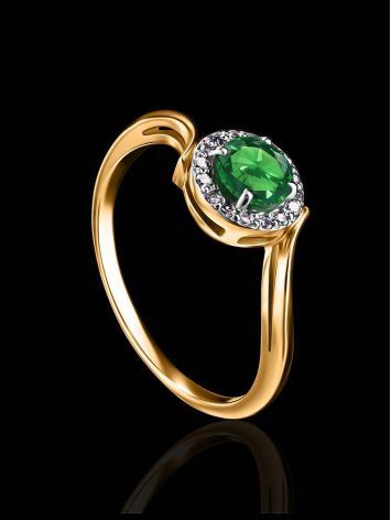 Classic Golden Ring With Emerald Centerstone And Diamonds The Oasis, Ring Size: 6 / 16.5, image , picture 2