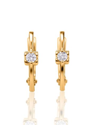 Classy Golden Latch Back Earrings With Diamonds, image , picture 3