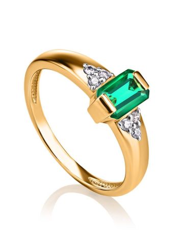 Classy Golden Ring With Baguette Cut Emerald And Diamonds The Oasis, Ring Size: 6.5 / 17, image 
