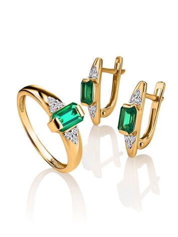 Classy Golden Ring With Baguette Cut Emerald And Diamonds The Oasis, Ring Size: 6.5 / 17, image , picture 4