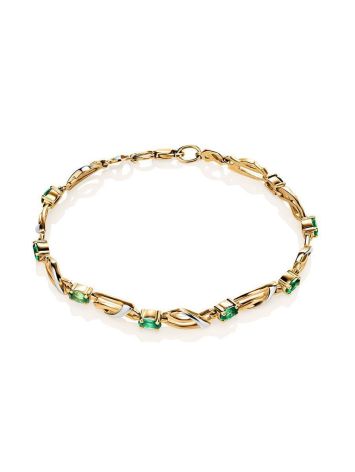 Classy Golden Link Bracelet With Emeralds, image 