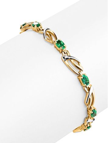 Classy Golden Link Bracelet With Emeralds, image , picture 3