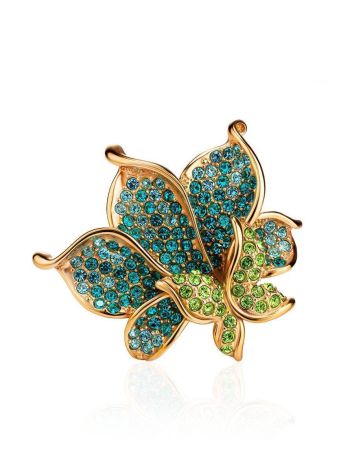 Green And Blue Crystal Floral Ring In Gold-Plated Silver The Jungle, Ring Size: 6.5 / 17, image , picture 3