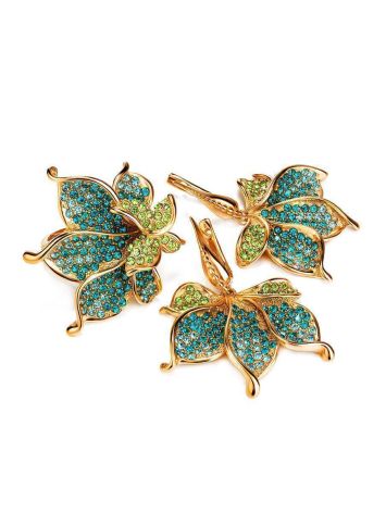 Green And Blue Crystal Floral Ring In Gold-Plated Silver The Jungle, Ring Size: 6.5 / 17, image , picture 5