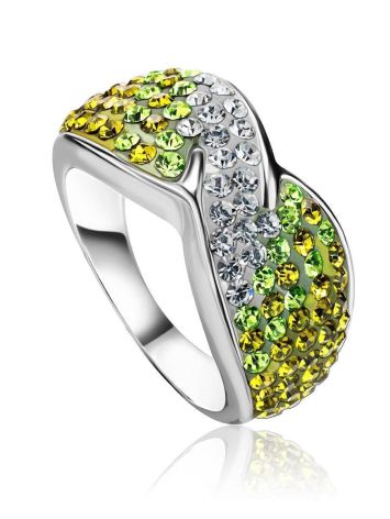 Silver Ring With Green And White Crystals The Eclat, Ring Size: 6.5 / 17, image 