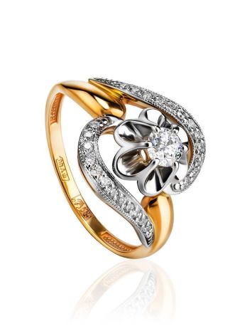 Statement Golden Ring With White Diamonds, Ring Size: 6.5 / 17, image 