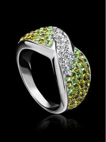 Silver Ring With Green And White Crystals The Eclat, Ring Size: 6.5 / 17, image , picture 2