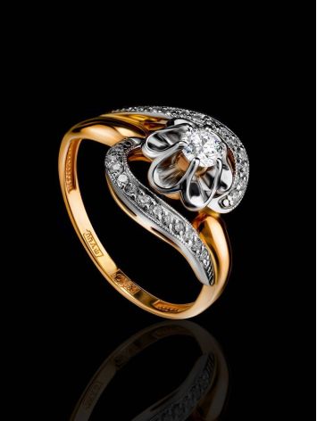 Statement Golden Ring With White Diamonds, Ring Size: 6.5 / 17, image , picture 2
