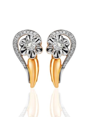 Feminine Golden Earrings With White Diamonds, image , picture 3