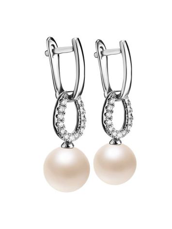 White Gold Drop Earrings With Cultured Pearl And Diamonds, image 