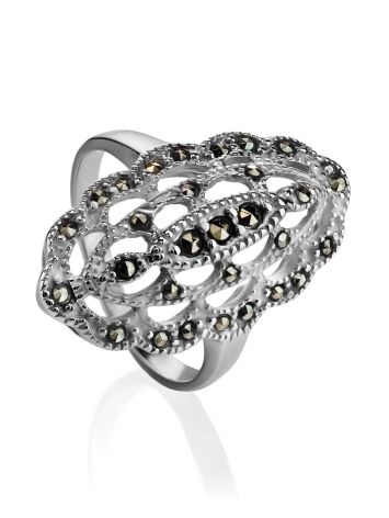 Silver Cocktail Ring With Marcasites The Lace, Ring Size: 6.5 / 17, image 