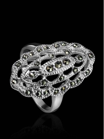 Silver Cocktail Ring With Marcasites The Lace, Ring Size: 6.5 / 17, image , picture 2