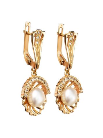 Gold-Plated Floral Dangles With Cultivated Pearl And Crystals The Serene, image , picture 4