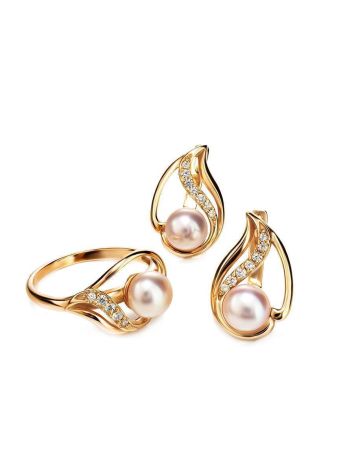 Refined Gold-Plated Earrings With Cultured Pearl And White Crystals The Serene, image , picture 4