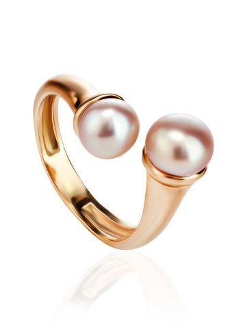 Twisted Gold-Plated Ring With Creamrose Cultured Pearl The Serene, Ring Size: Adjustable, image 