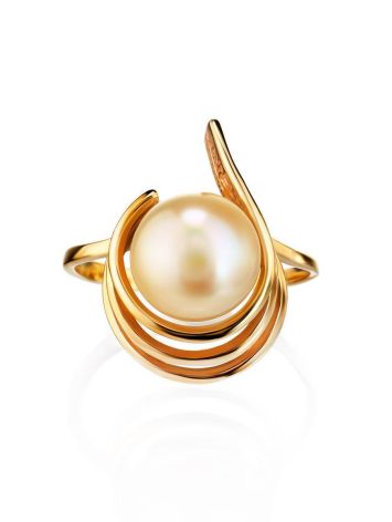 Refined Gold-Plated Ring With Cultured Pearl The Serene, Ring Size: 6.5 / 17, image , picture 3