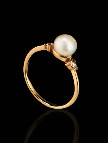 Gold-Plated Ring With Cultured Pearl And Crystals The Themis, Ring Size: 8.5 / 18.5, image , picture 2
