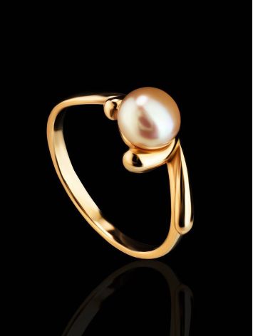 Classy Gold-Plated Ring With Creamrose Light Cultured Pearl The Serene, Ring Size: 5.5 / 16, image , picture 2