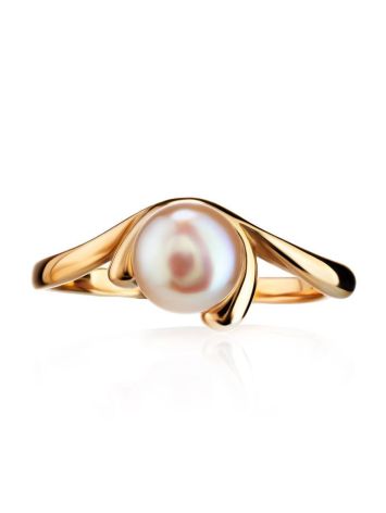 Classy Gold-Plated Ring With Creamrose Light Cultured Pearl The Serene, Ring Size: 5.5 / 16, image , picture 3