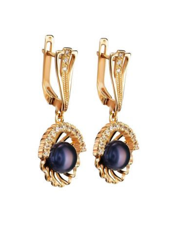 Gold-Plated Floral Dangles With Deep Purple Cultured Pearls And Crystals The Serene, image , picture 3