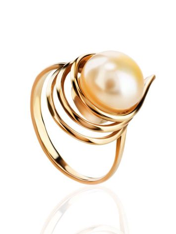 Refined Gold-Plated Ring With Cultured Pearl The Serene, Ring Size: 6.5 / 17, image 