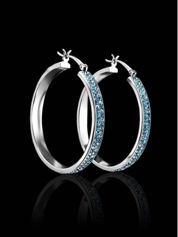 Sterling Silver Hoops With Light Blue Crystals The Eclat, image , picture 2