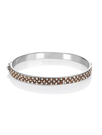 Bright Silver Hinged Bracelet With Champaign Crystals The Eclat, image , picture 3