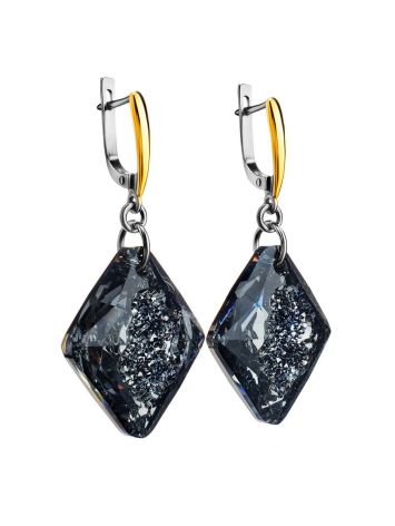 Gold Plated Dangle Earrings With Bold Black Crystals The Fame, image 