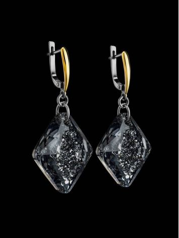 Gold Plated Dangle Earrings With Bold Black Crystals The Fame, image , picture 2