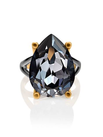 Black Crystal Cocktail Ring In Gold Plated Silver The Fame, Ring Size: 5.5 / 16, image , picture 3