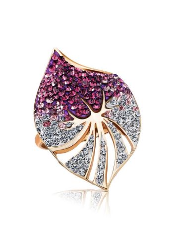 Gold-Plated Cocktail Ring With Pink And White Crystals The Jungle, Ring Size: 9 / 19, image , picture 4