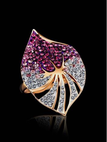 Gold-Plated Cocktail Ring With Pink And White Crystals The Jungle, Ring Size: 9 / 19, image , picture 2