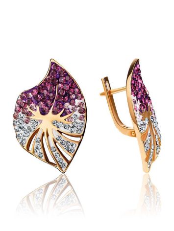 Gold-Plated Earrings With Pink And White Crystals The Jungle, image 