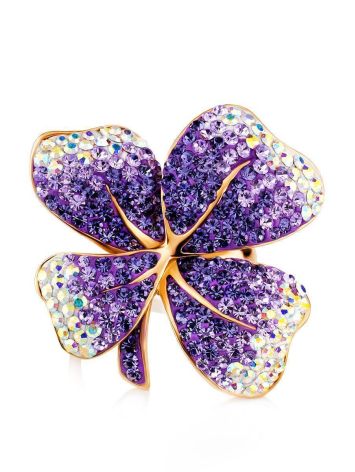 Gold-Plated Floral Ring With Lilac Crystals The Jungle, Ring Size: 8 / 18, image , picture 3