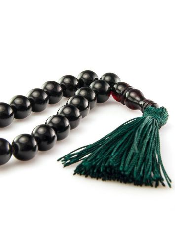 33 Black Amber Muslim Rosary With Green Tassel, image , picture 3