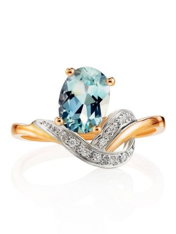 Golden Ring With Aquamarine Centerpiece And Diamonds, Ring Size: 8.5 / 18.5, image , picture 3