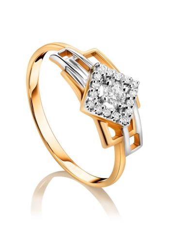 Golden Statement Ring With White Diamonds, Ring Size: 7 / 17.5, image 