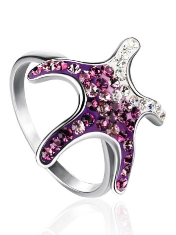 Silver Star Shaped Ring With Purple And White Crystals The Jungle, Ring Size: 9 / 19, image 