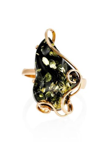 Golden Cocktail Ring With Green Amber The Rialto, Ring Size: Adjustable, image , picture 3