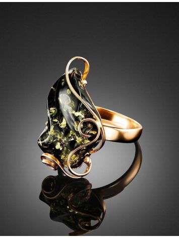 Golden Cocktail Ring With Green Amber The Rialto, Ring Size: Adjustable, image , picture 2