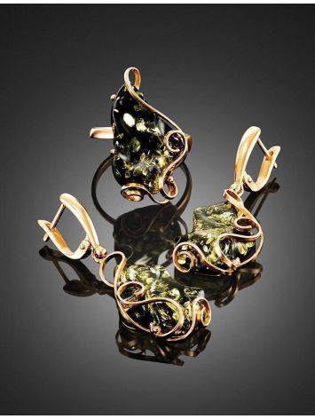 Golden Cocktail Ring With Green Amber The Rialto, Ring Size: Adjustable, image , picture 4