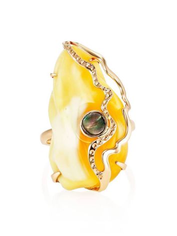 Golden Amber Adjustable Ring With Nacre The Atlantis, Ring Size: Adjustable, image , picture 3